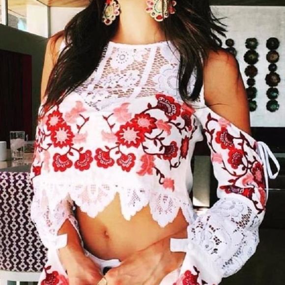 For Love and Lemons top Extra Small sleeves Cecelia Crop embroidered lace - Picture 1 of 10